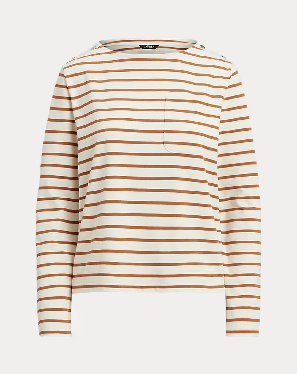 Lauren Ralph Lauren Striped Jersey Snap-Trim Boatneck Top Size Xs 4016